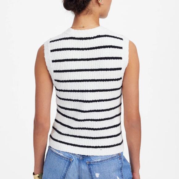 Madewell Bouclé-Knit Sweater Tank Womens S White Black Stripe Crew Neck Slim Fit - Picture 2 of 7